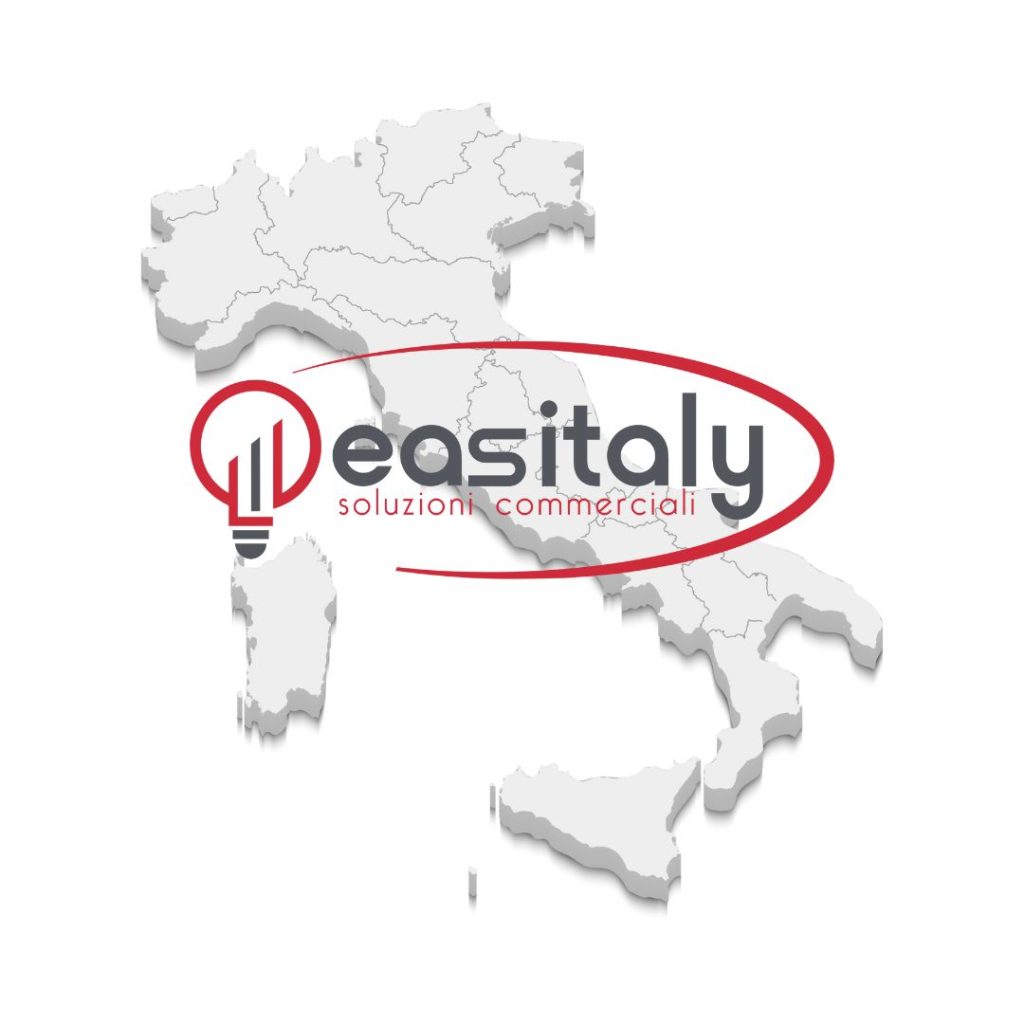 Easitaly Italia Logo Easitaly sovrapposto alla mappa dell’Italia – Fornitura attrezzature commerciali a Messina e Sicilia